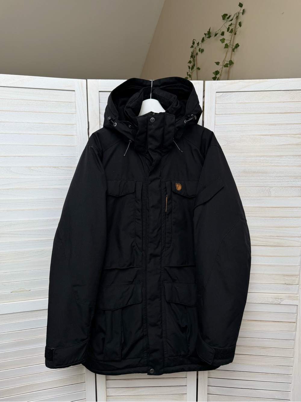 Fjällräven Black Hooded Utility Parka Jacket – Multi Pocket Outdoor Coat XL